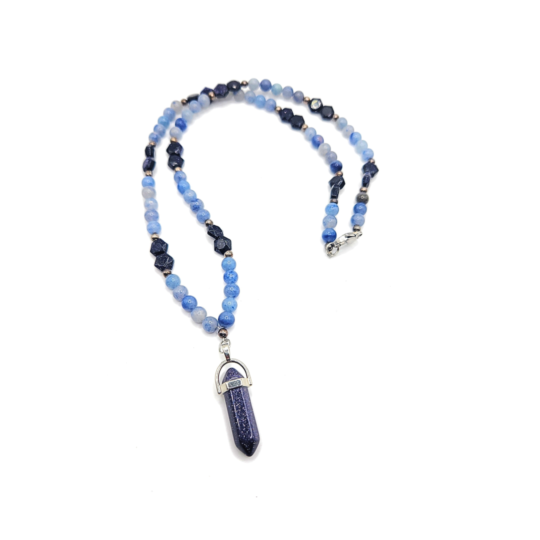 Sparkling Blue Goldstone Aventurine Crystal Necklace