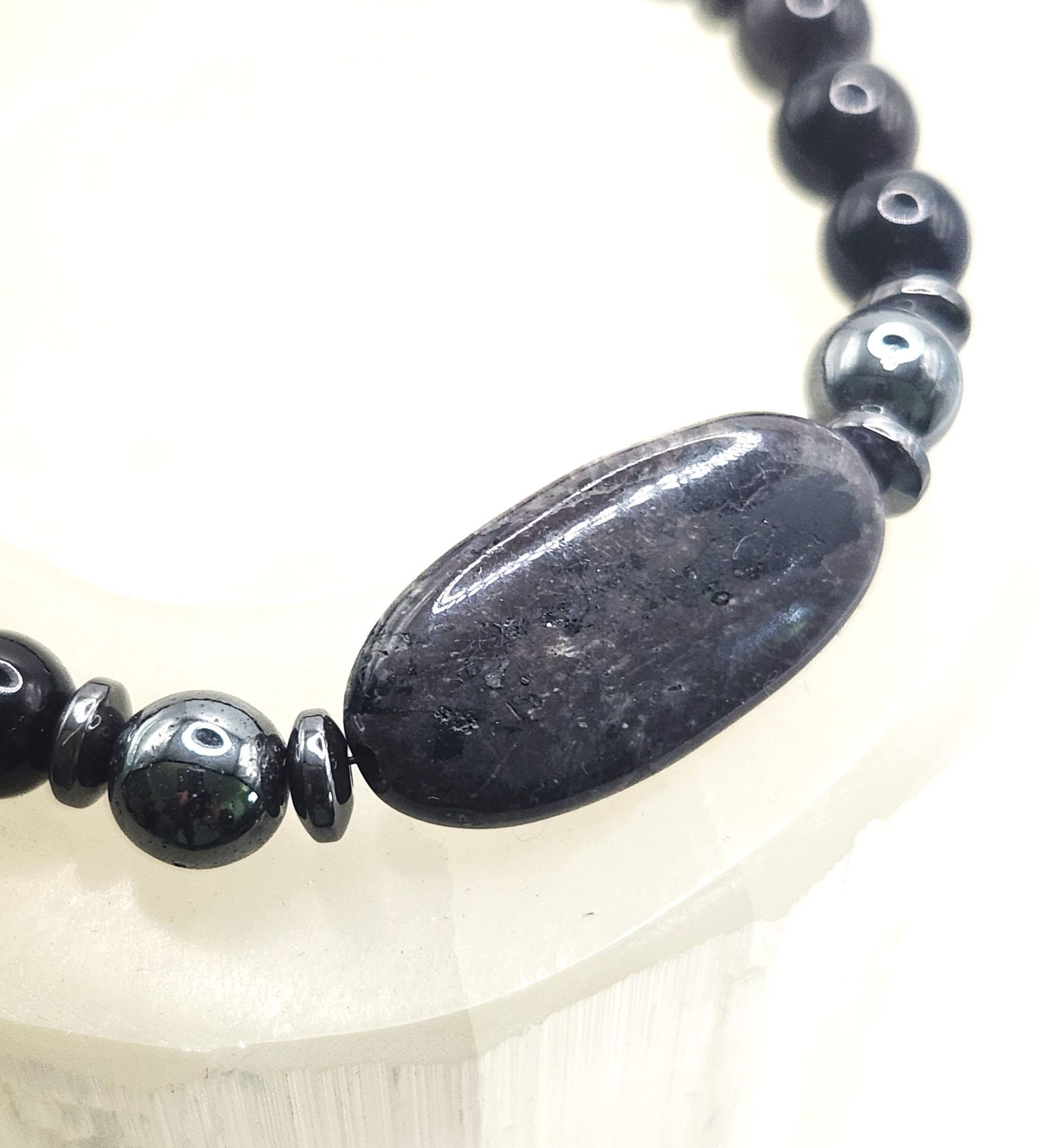LIVELY LARVIKITE OBSIDIAN CRYSTAL Bracelet for Men