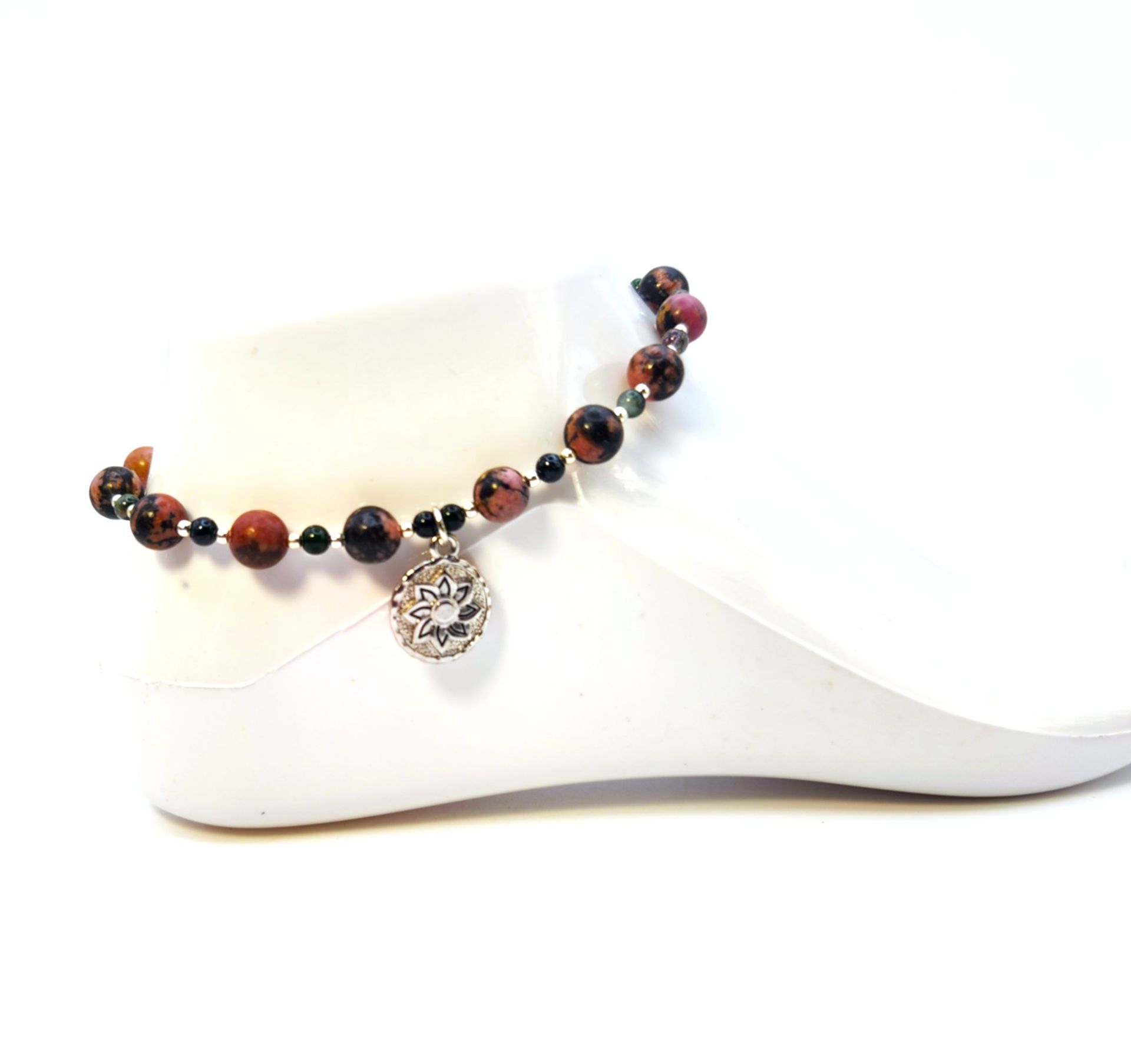 Refined Rhodonite Sun Crystal Anklet