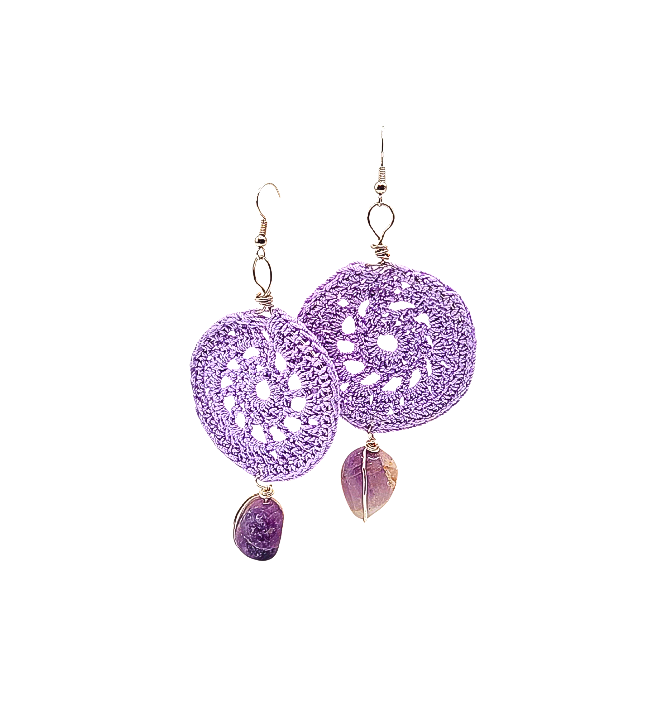 Crochet Rounds Amethyst Crystal Earrings