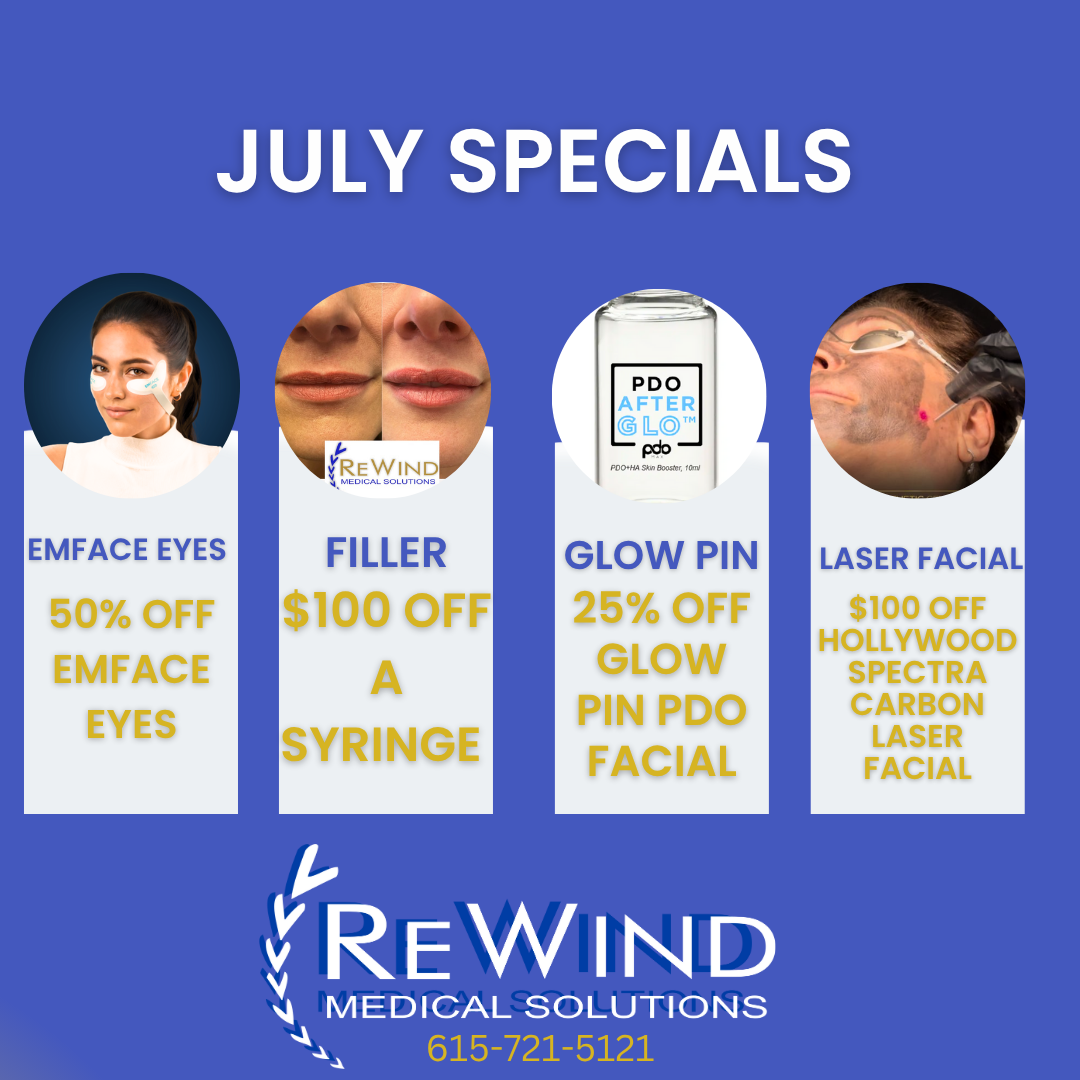 An advertisement for april specials from rewind medical solutions