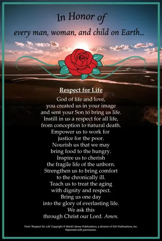 In honor of every man woman and child on earth respect for life