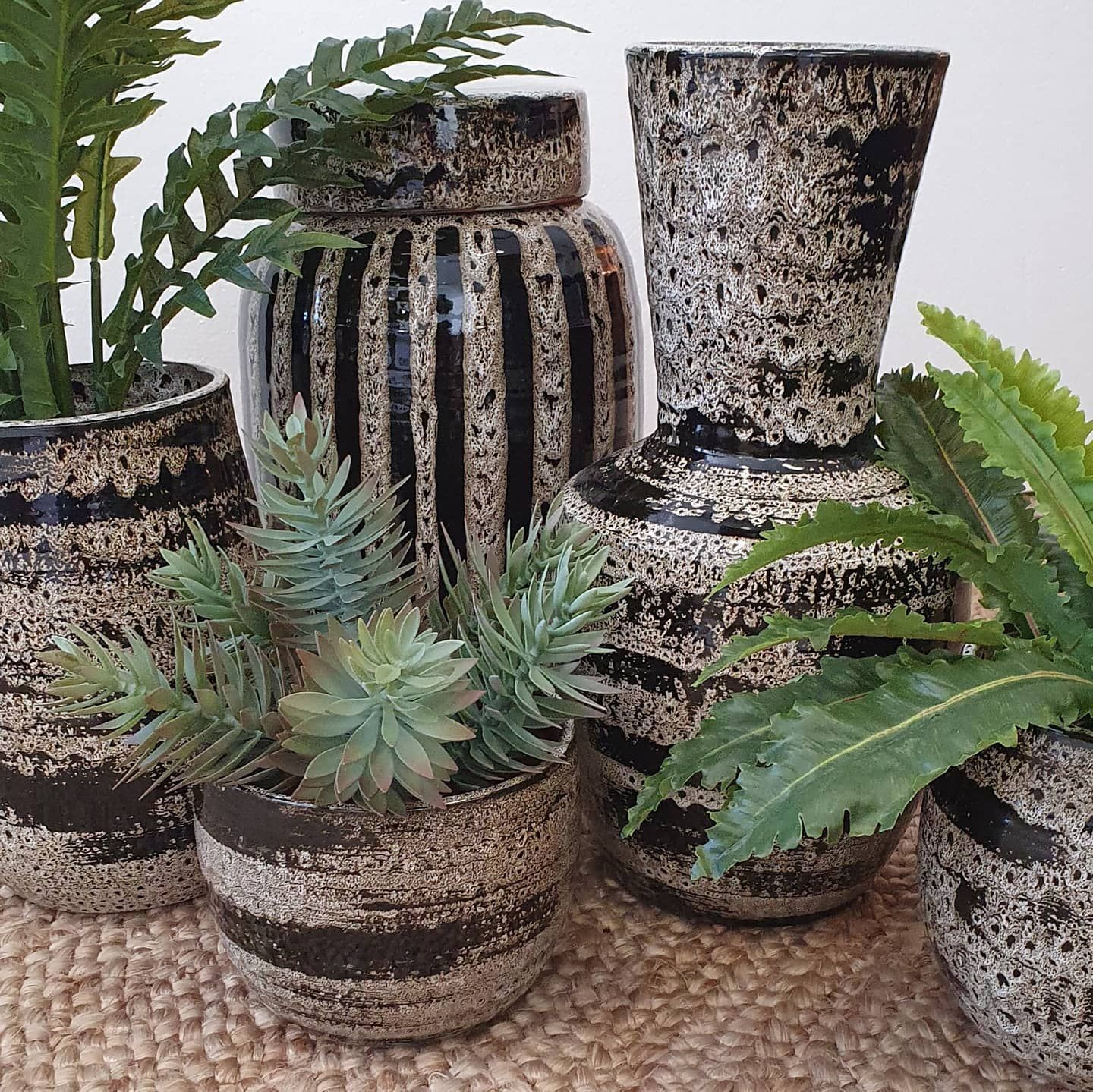 Five Ceramic Vases with Black and Tan Textured Pattern — Tropic Living in Smithfield, QLD