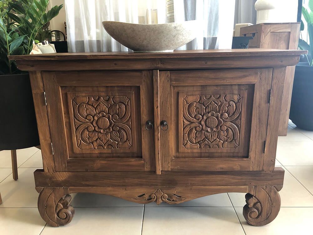 Unique Small Wooden Buffet With Decorative Carvings — Furniture & Homewares in Townsville