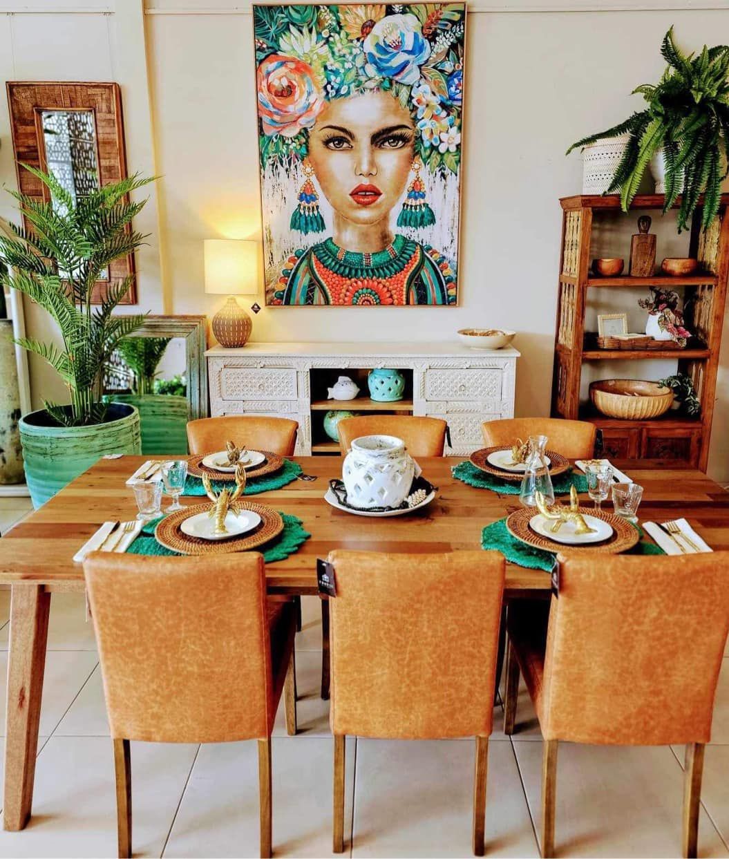 Dining Room with Wooden Table Set for Six — Tropic Living in Clifton, QLD