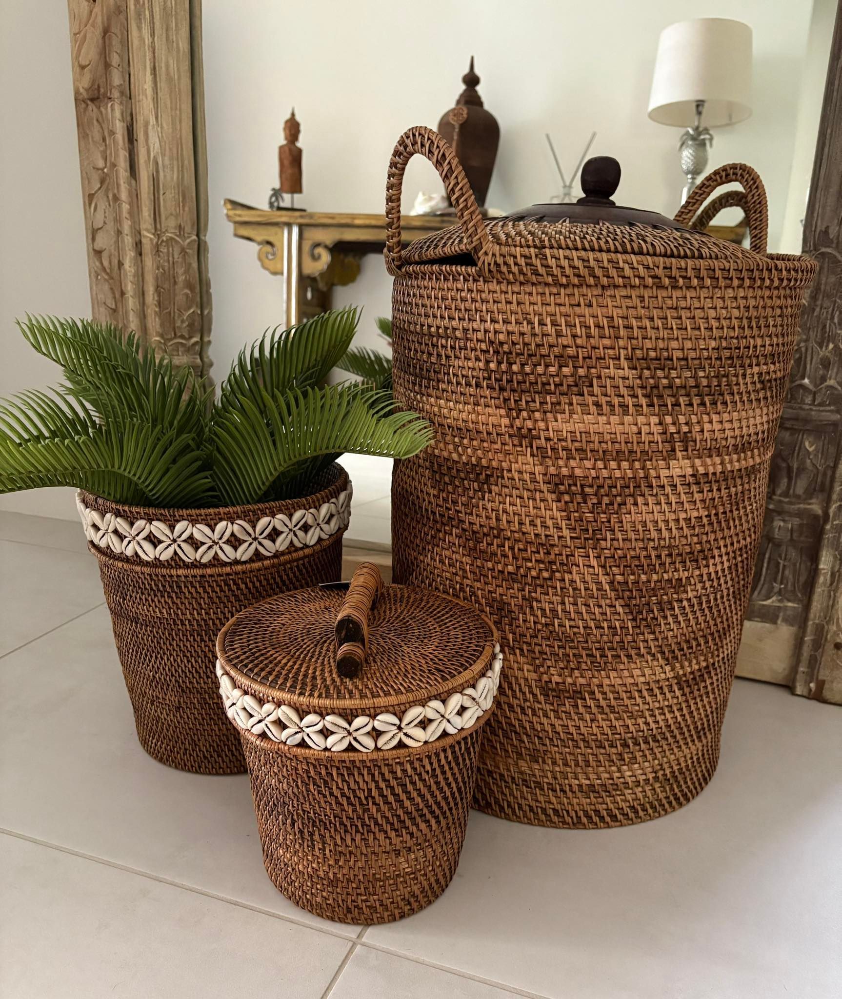 Wicker Laundry Basket with A Dark Lid, Handles — Tropic Living in Palm Cove, QLD