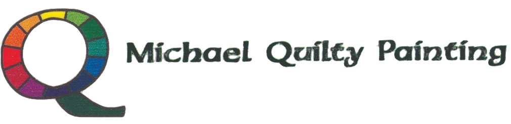 Logo for Michael Quilty Painting featuring a colorful circular design inside the letter 