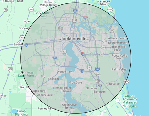 A map of jacksonville is shown in a circle.