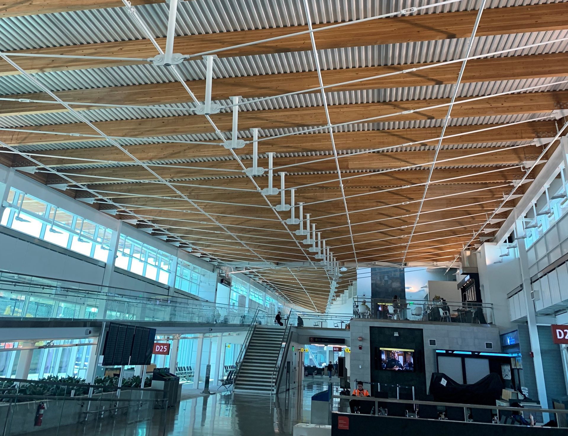 ceiling of airport showing post tension