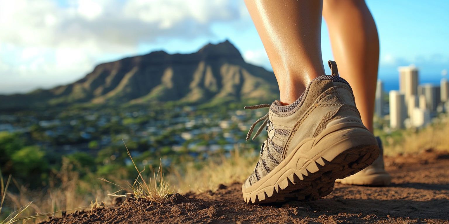 A person is standing on top of a dirt hill with a mountain in the background.