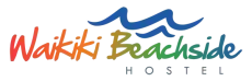 A logo for a hostel called waikiki beachside hostel