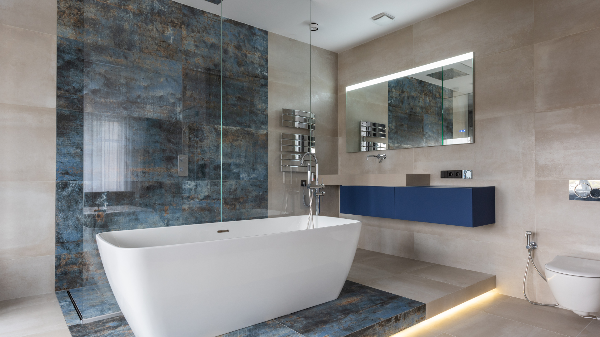 A before and after picture of a bathroom with a shower stall.