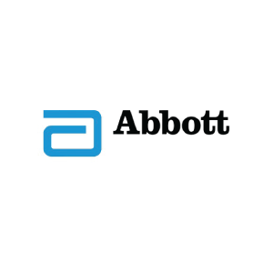 Abbott logo: Blue and white square-shaped symbol, the letter 