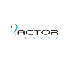 Logo of Actor Pharma: Blue stylized shape with dots, 