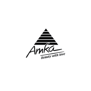 Logo of Amka, featuring a triangle with horizontal lines and the brand name, 