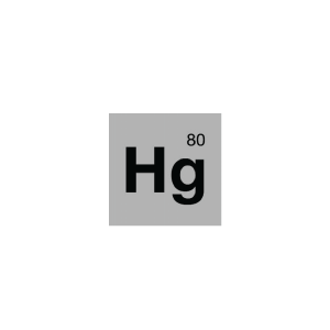 Periodic table element symbol: Hg, atomic number 80, for mercury.
