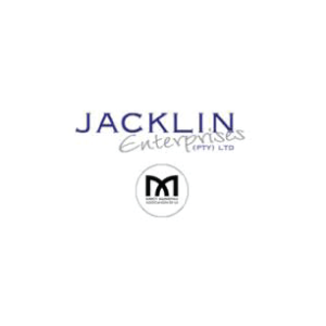 Logo for Jacklin Enterprises (PTY) LTD, blue text and a circular icon with a 