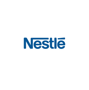 Nestlé logo: Blue text on white background. Text reads 