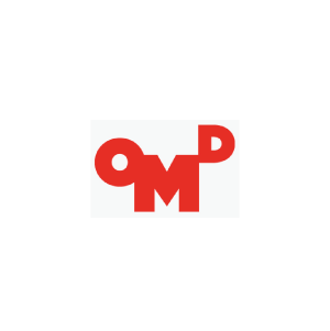 Red OMD logo on a white background. Letters are in a stylized sans-serif font.