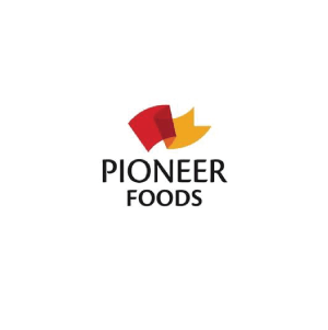 Pioneer Foods logo: Red and yellow stylized flags above the text 
