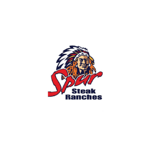 Spur Steak Ranches logo: Native American in headdress above red 