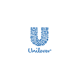 Blue Unilever logo: letter U filled with various small symbols, with the company name underneath.