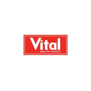 Logo for Vital Health Foods: white text 