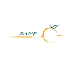 Logo for SANP with orange outline and leaf, text 