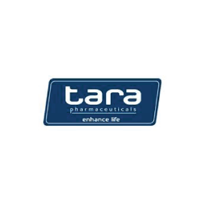 Logo for Tara Pharmaceuticals, dark blue with white text: 