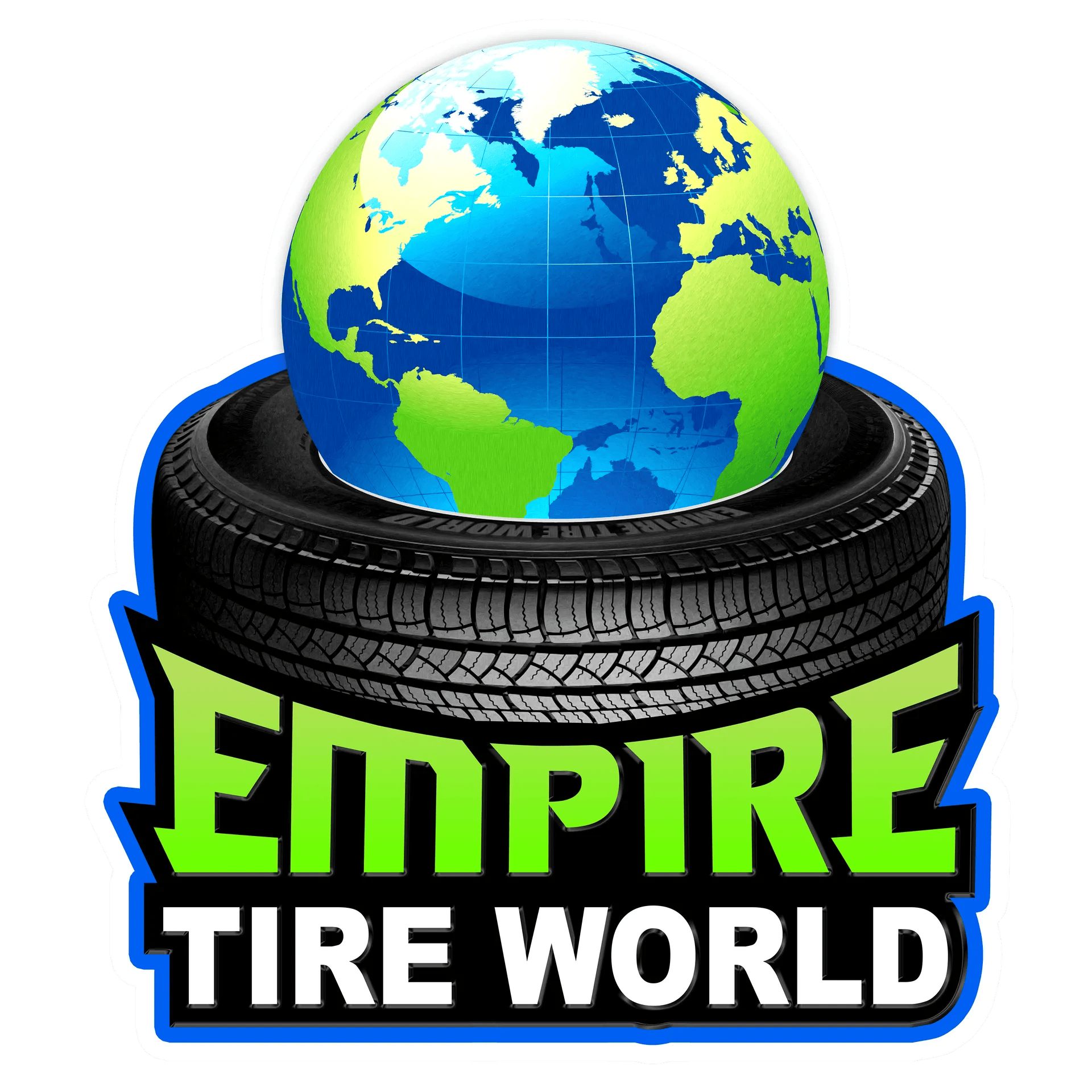 Globe atop tire, Empire Tire World logo.