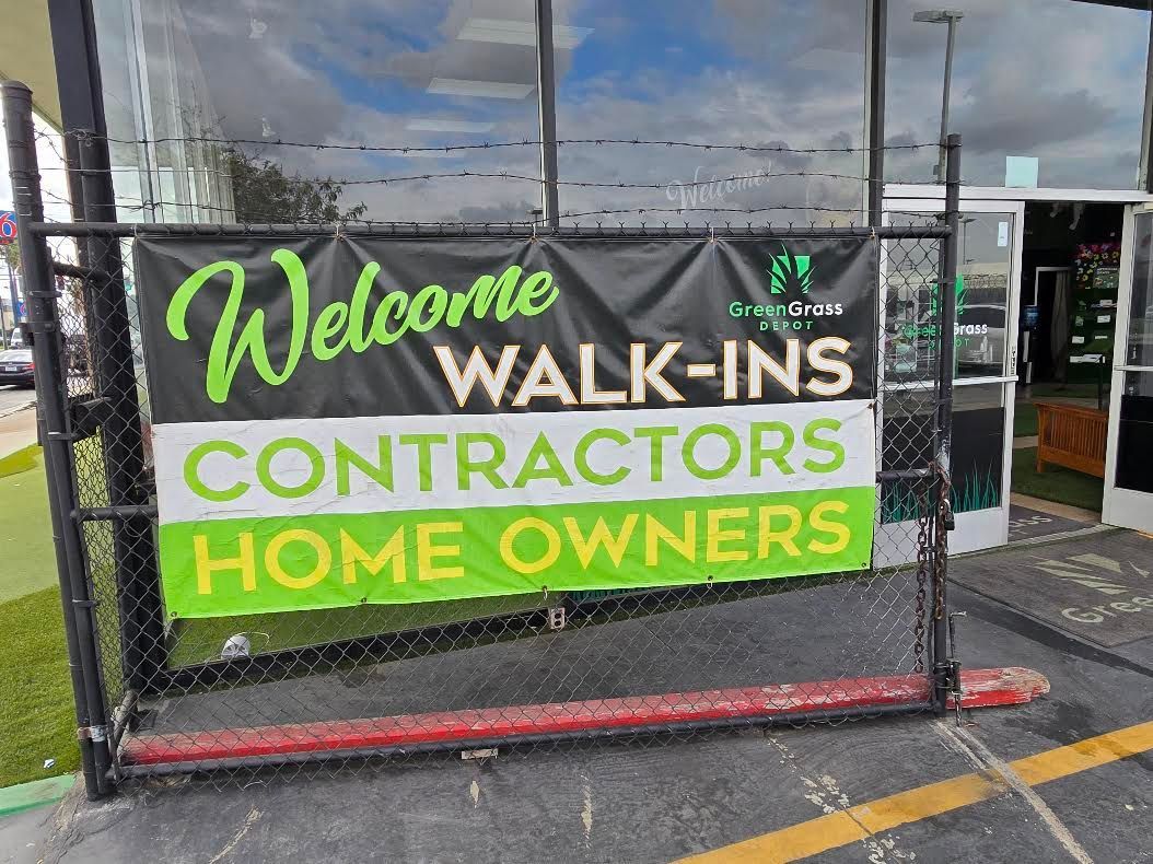 A sign on a chain link fence says welcome walk-ins contractors home owners