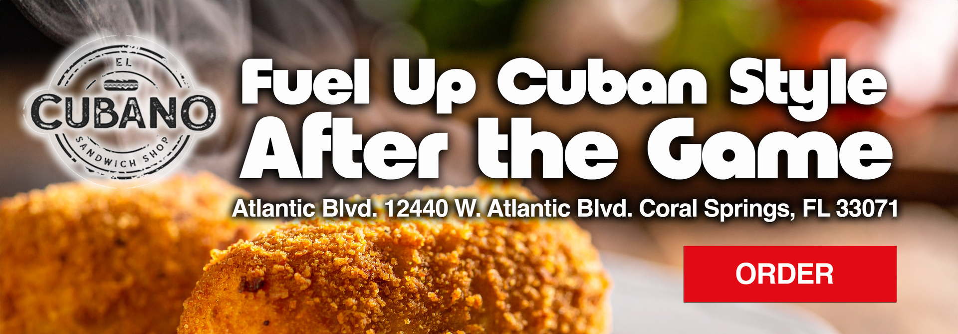 An advertisement for cubano fuel up cuban style after the game