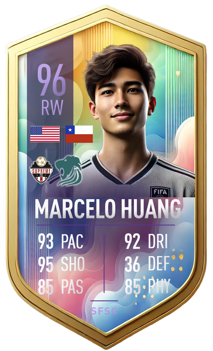 Marcelo huang is a young man in a soccer card.