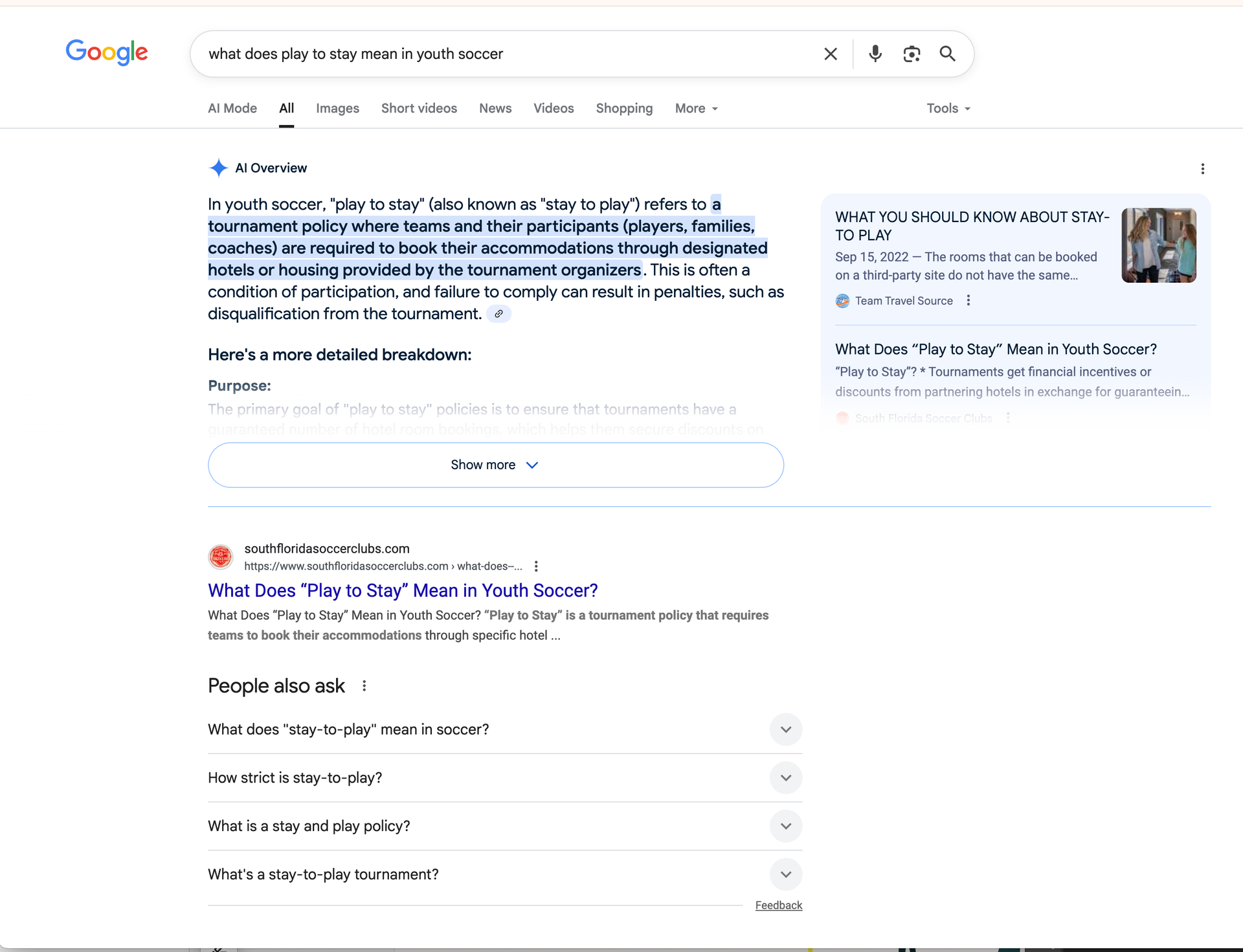 Google search results page with search term 