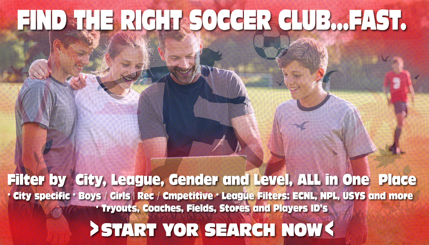 A poster that says find the right soccer club fast