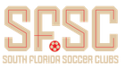 SFSC logo, beige letters with red outlines, soccer ball, 
