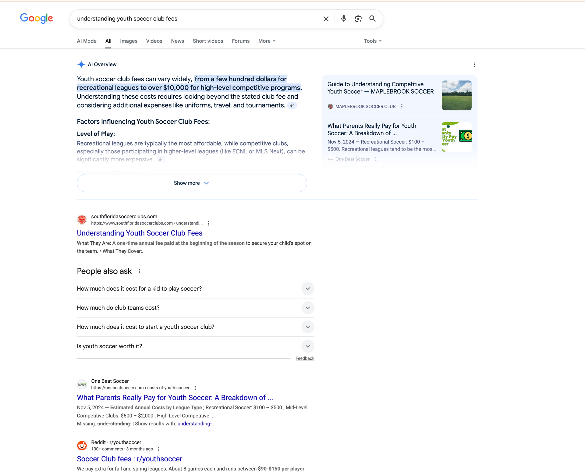 Google search results page for 
