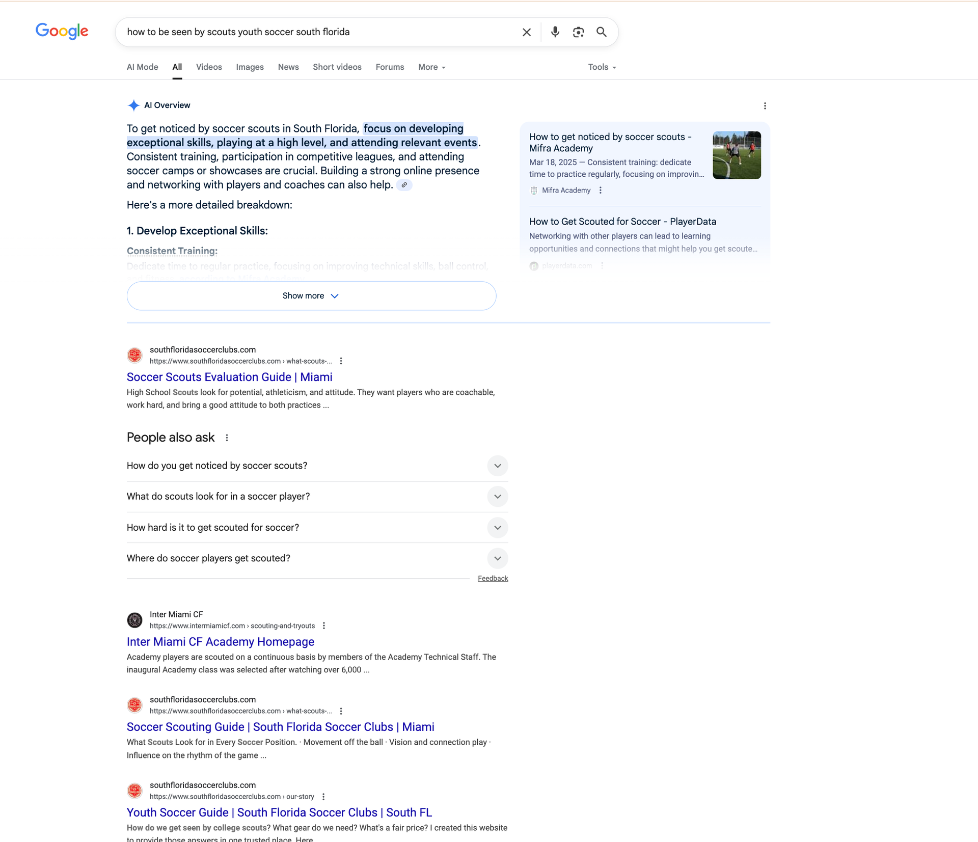Google search results page showing a query and related information.