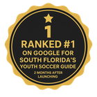 A sticker that says ranked # 1 on google for south florida 's youth soccer guide