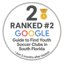A sticker that says `` ranked # 2 google guide to find youth soccer clubs in south florida ''.