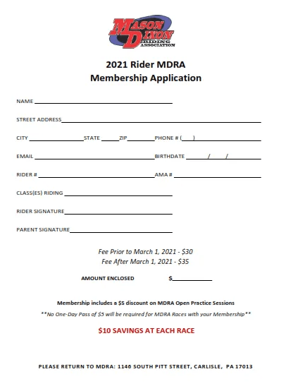 MDRA MX Motocross sponsor form and rider form