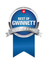 Best of Gwinnett award logo with blue, silver, and white colors; 