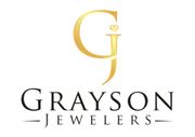 The logo for grayson jewelers is a gold letter g with a diamond in the middle.