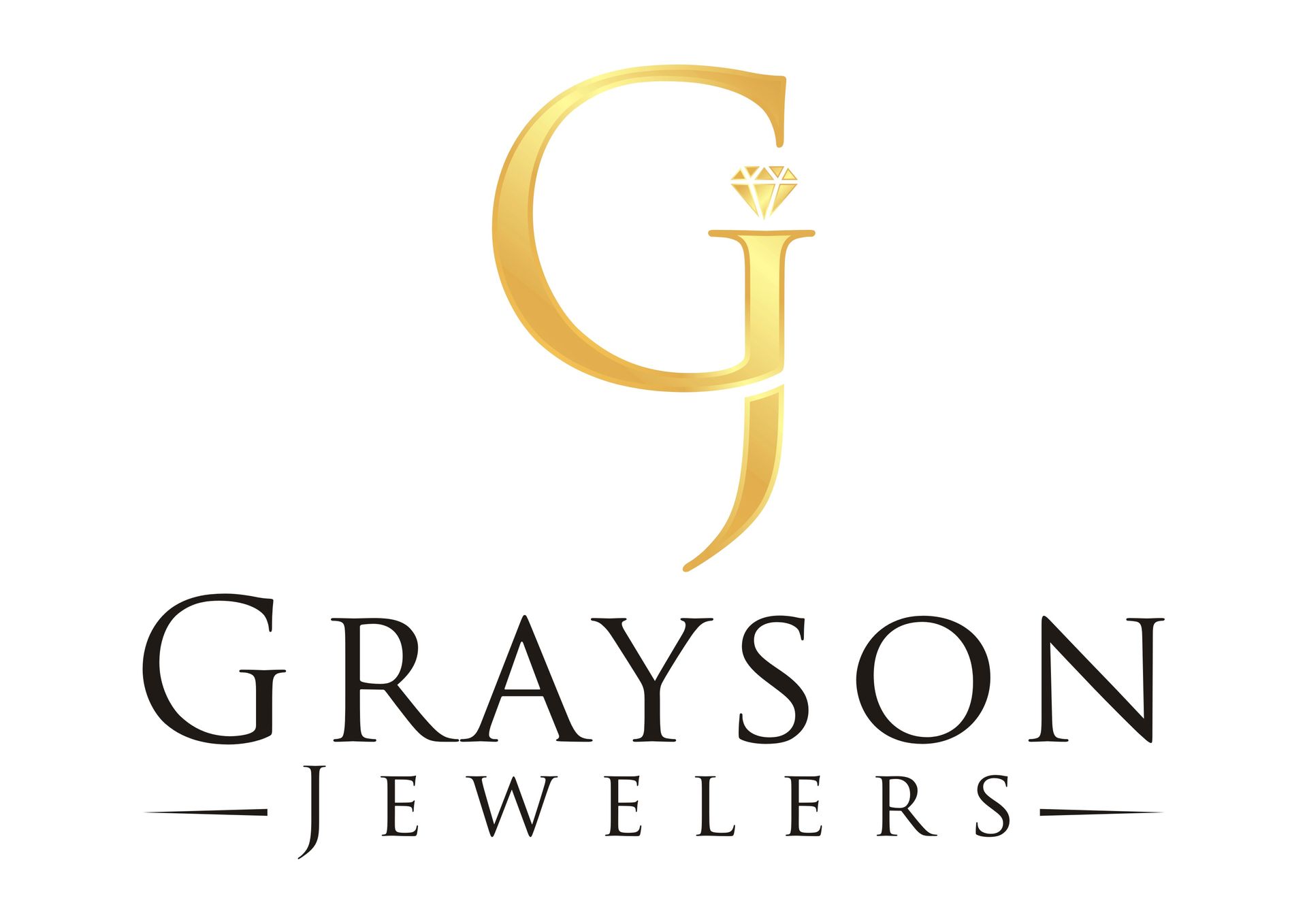 The logo for grayson jewelers is a gold letter g with a diamond in the middle.