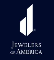 A logo for jewelers of america on a dark blue background