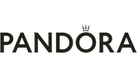 The logo for pandora is black and white and has a crown on it.