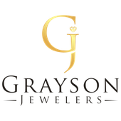 The logo for grayson jewelers is a gold letter g with a diamond in the middle.