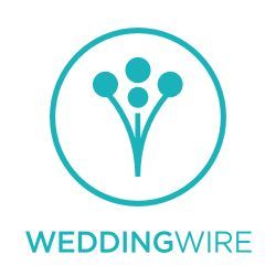 A logo for a wedding wire company with a flower in a circle.