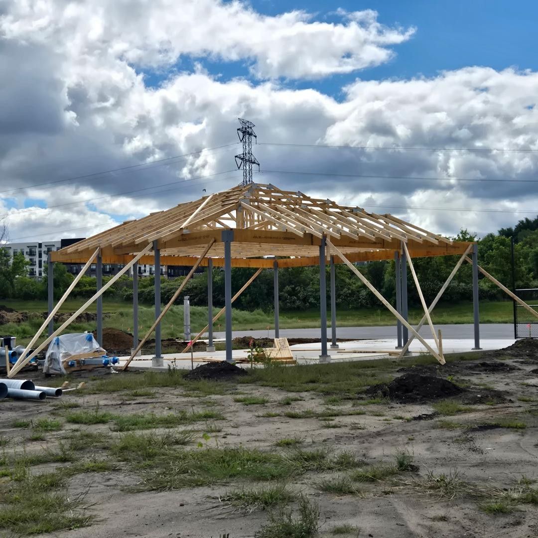 Dugout roof framing under construction