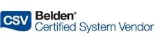 A csv belden certified system vendor logo on a white background